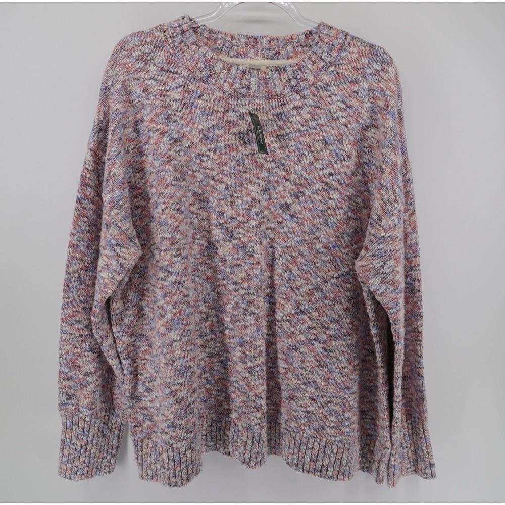 LL Bean Cotton Crewneck Sweater 3X Plus Surf Pink Blue Space Dye ID 522973 NEW